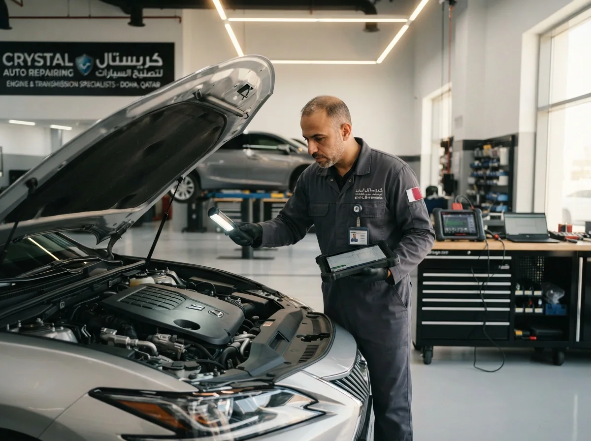 Experienced technician inspecting common car engine problems in Qatar